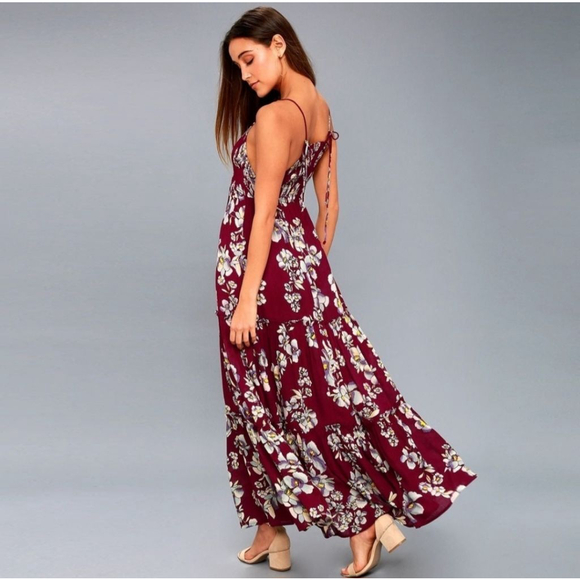 FREE PEOPLE NWOT Garden Party Burgundy Floral Maxi Dress in Raspberry XS - Picture 2 of 8